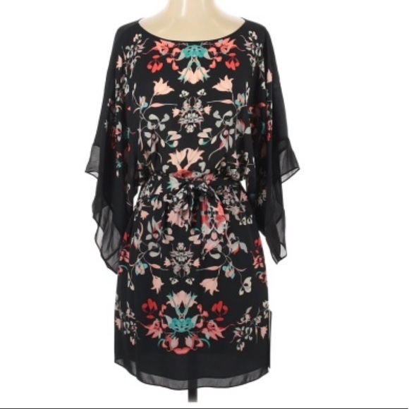 NWT BCBGMAXAZRIA Lois Kimono Sleeves Dress Lined MSRP $248 Black Floral Size XXS - Picture 1 of 6